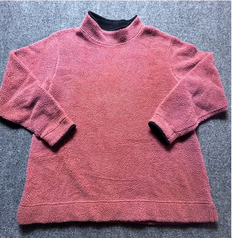 Vintage LL Bean Womens Large Sherpa Fleece Mock Neck Pullover Dusty Rose 0DB71